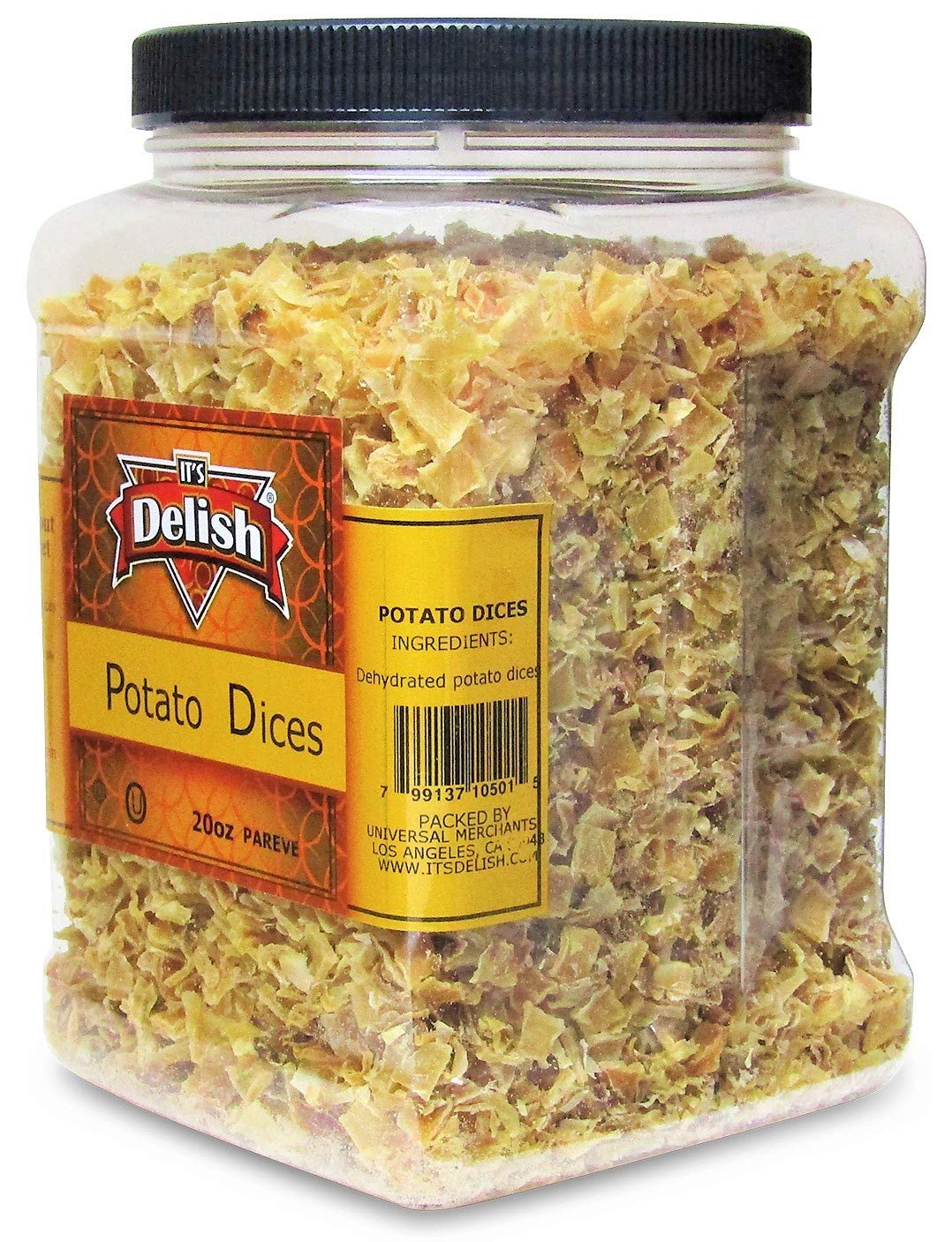 It's Delish Gourmet Dehydrated Potato Dices by Its Delish – 20 Oz Jumbo Reusable Container – All Natural Dried Potato Chopped Cubes 