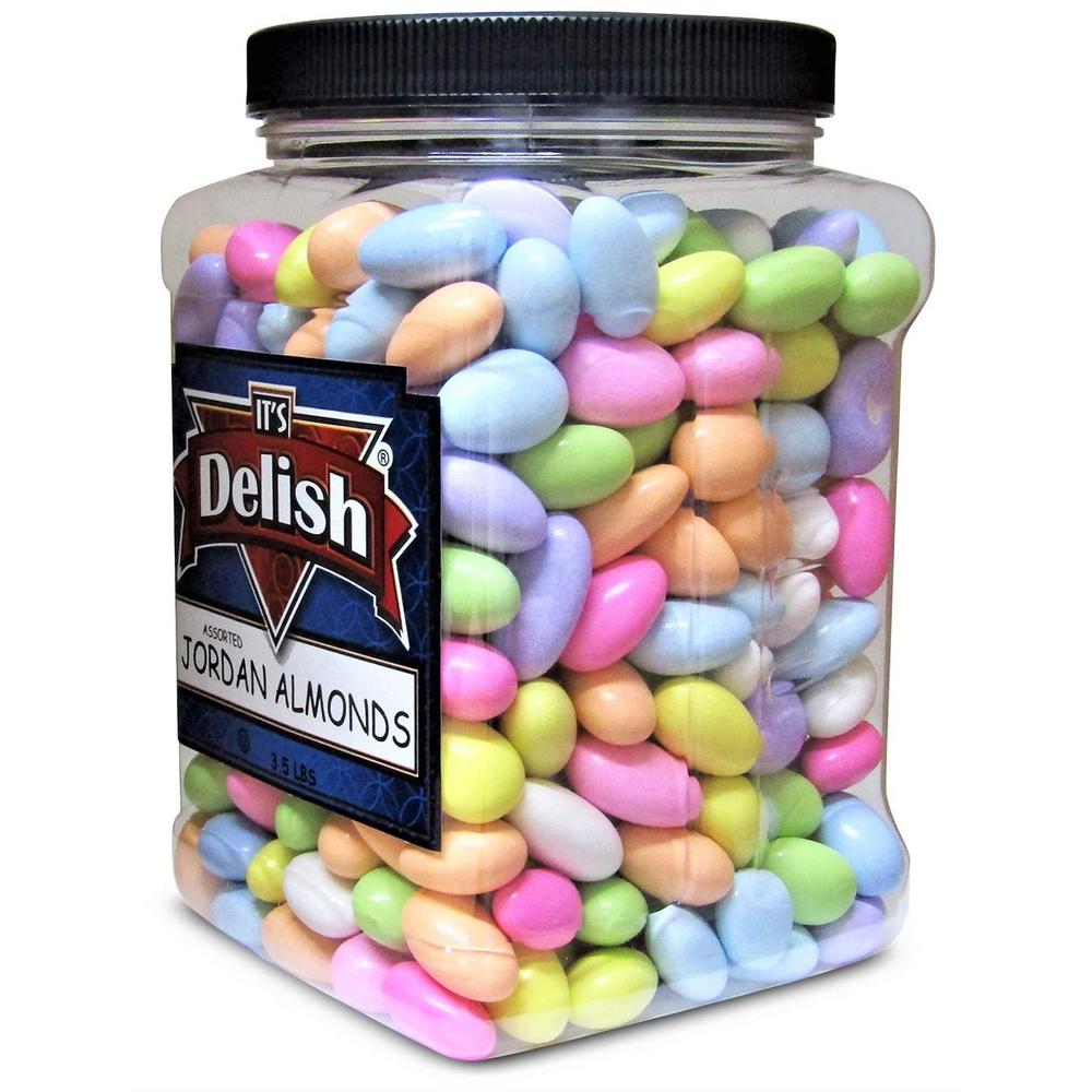 It's Delish Assorted Jordan Almonds , 3.5 lbs Jumbo Container | Pastel Colors Kosher Almond Nut with Sweet Hard Candy Coating