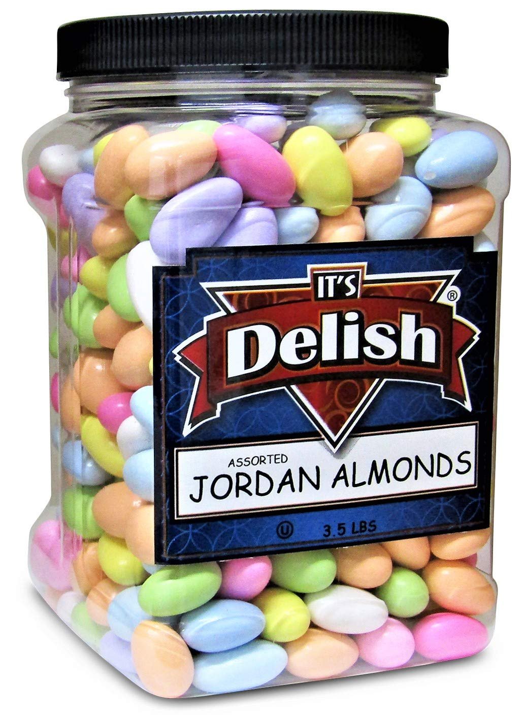 It's Delish Assorted Jordan Almonds , 3.5 lbs Jumbo Container | Pastel Colors Kosher Almond Nut with Sweet Hard Candy Coating