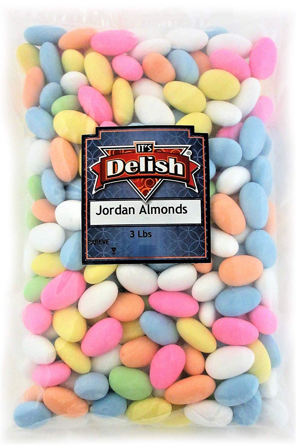 It's Delish Assorted Jordan Almonds , 3 lbs Bulk | Pastel Colors Kosher Almond Nut with Sweet Hard Candy Coating