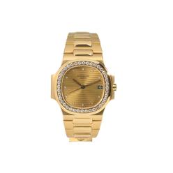 Monary Patek Philippe 30mm Nautilus, 18K Yellow Gold Bracelet Gold Dial, Diamond Bezel Watch