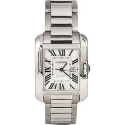 Monary Cartier Tank Anglaise, 26mm Rectangular case, White Roman Numeral Dial, Stainless Steel Bracelet Watch