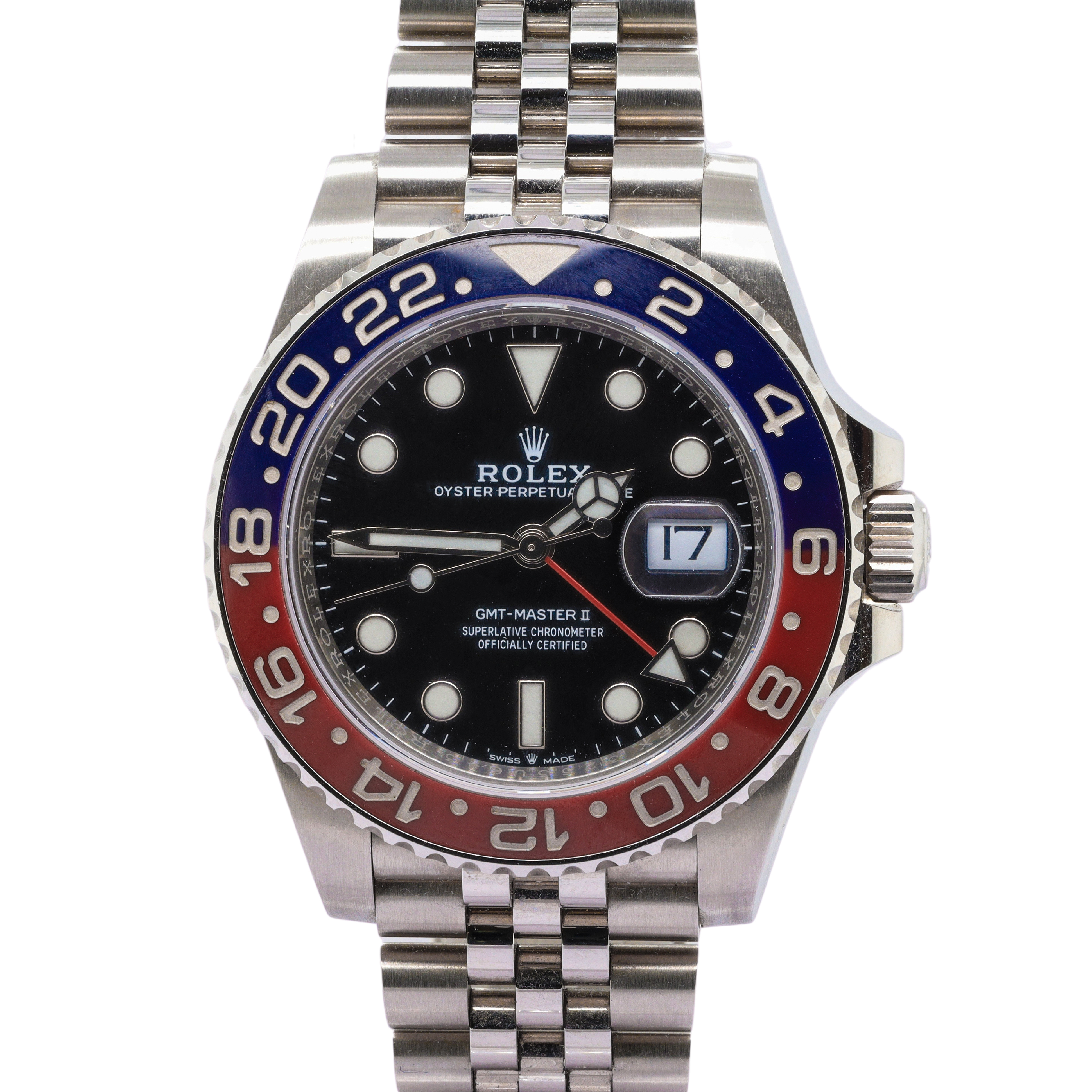 Monary Rolex Date GMT - Master II Pepsi Stainless Steel Jubilee Bracelet Black Dial, Pepsi Bezel Watch