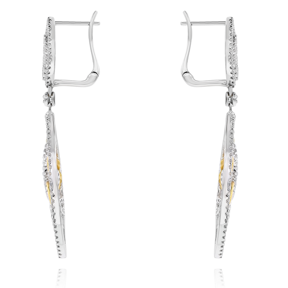 Monary White Diamond Butterfly Fashion Earrings Set in 18K Two Tone Gold - Prong Set 1.54 ct /E9980