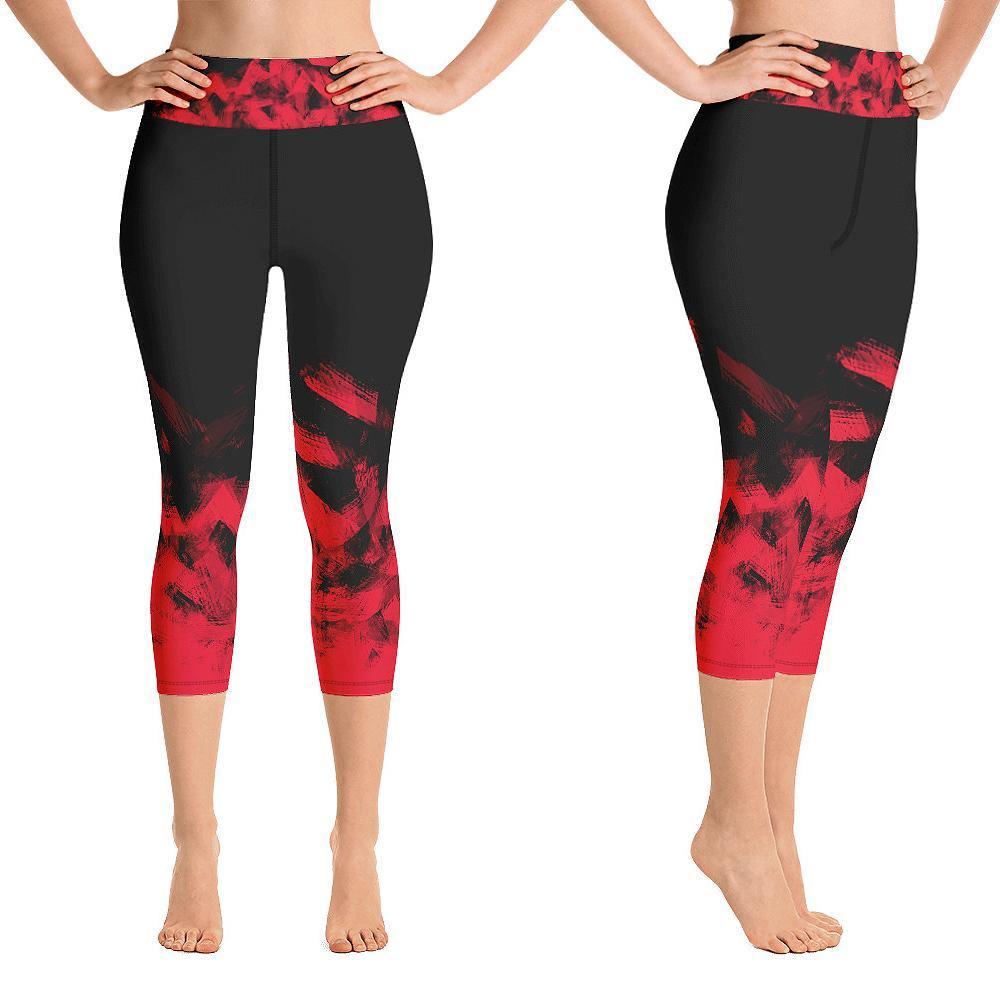 Fire Fit Designs Red on Black Capri Leggings for Women Butt Lift Yoga Pants for Women Tummy Control Leggings High Waisted