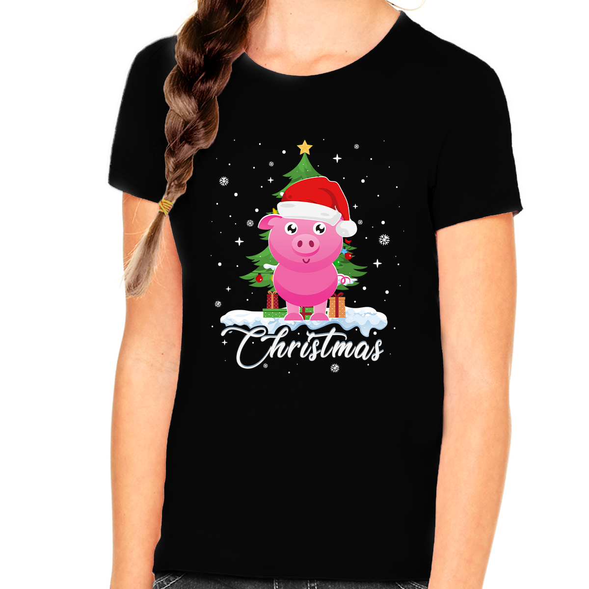 Fire Fit Designs Girls Christmas Shirt Cute Santa Pig Christmas Outfits for Girls Christmas Shirts for Kids