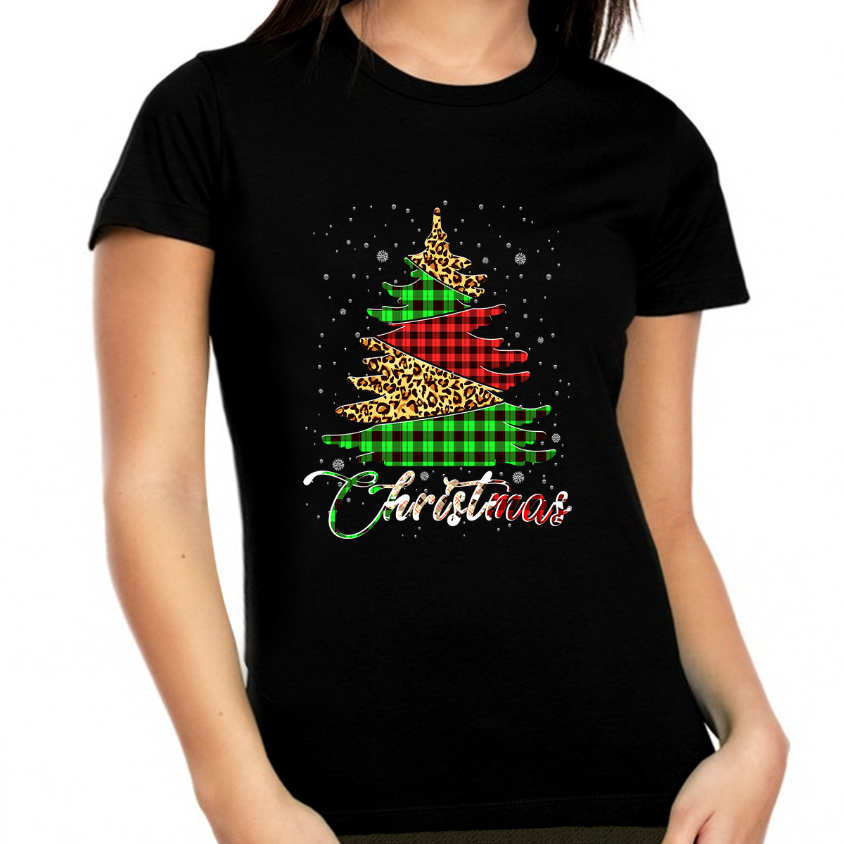 Fire Fit Designs Cute Plus Size Christmas Shirts for Women Plus Size Christmas Shirts Plaid Christmas Tree X-Mas Shirt