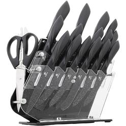 MOSTA Ceramic Coated Knife Block Set with 16Pcs Kitchen Knives, Chef Knife,Bread Knife,Steak Knife,Chopper Knife,Butter Knives,Cheese