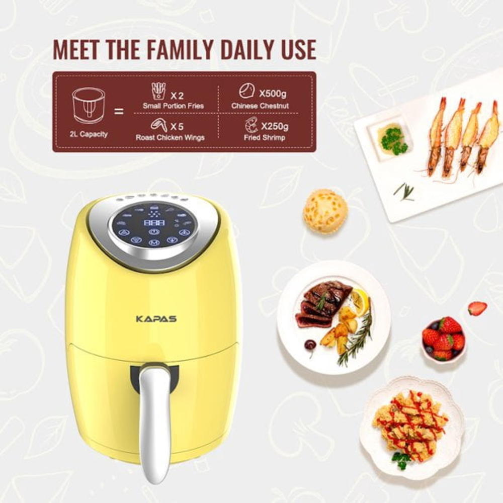 Kapas Air Fryer Oven Cooker with Knob or Digital Control Options, 2.2 QT Capacity, Yellow