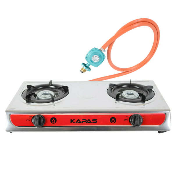 Kapas Outdoor & Indoor Countertop Propane Stove, Double Burners with Gas Premium Hose for Backyard Kitchen, Camping Grill, Hiking Cook