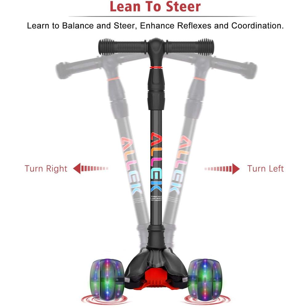Allek Kick Scooter B02, Lean 'N Glide Scooter with Extra Wide PU Light-Up Wheels