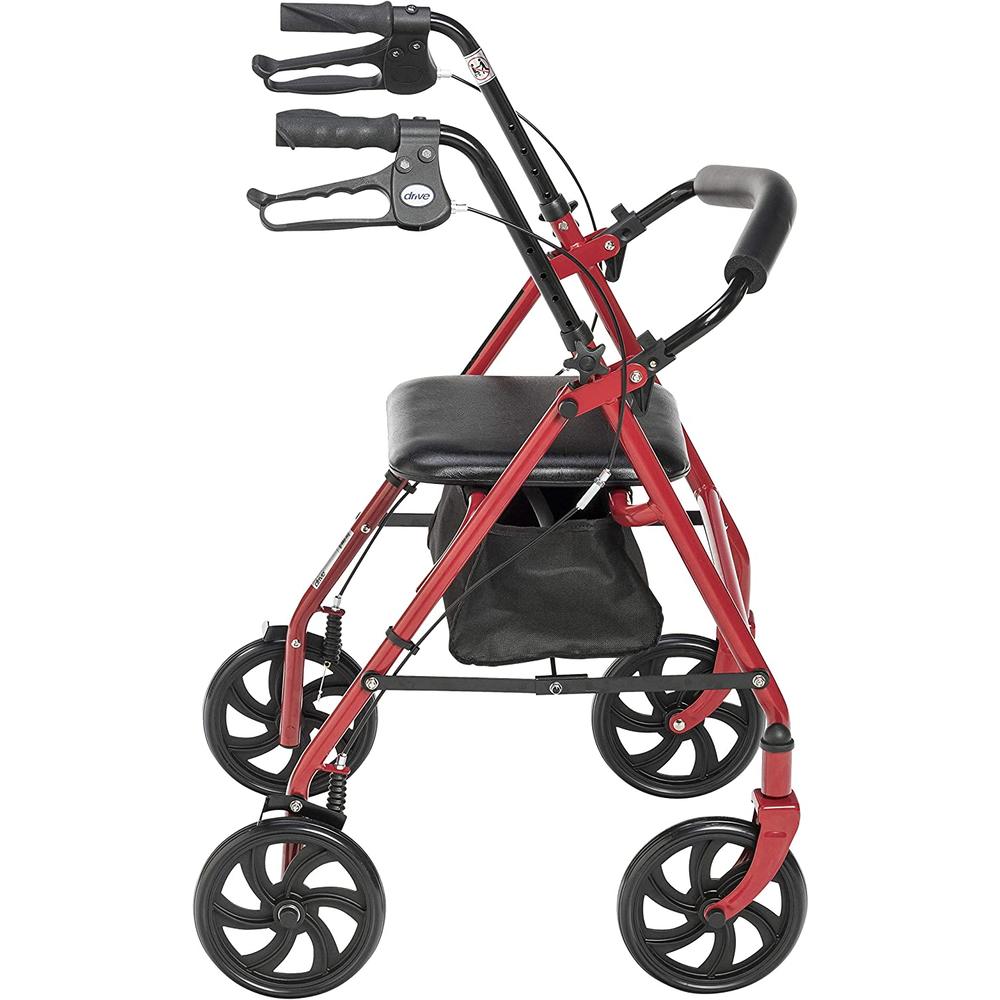 Drive Medical 10257RD-1 Four Wheel Rollator with Fold Up Removable Back Support, Red