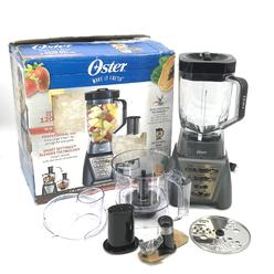 oster pro 1200 blender with professional tritan jar and food processor attachment, metallic grey
