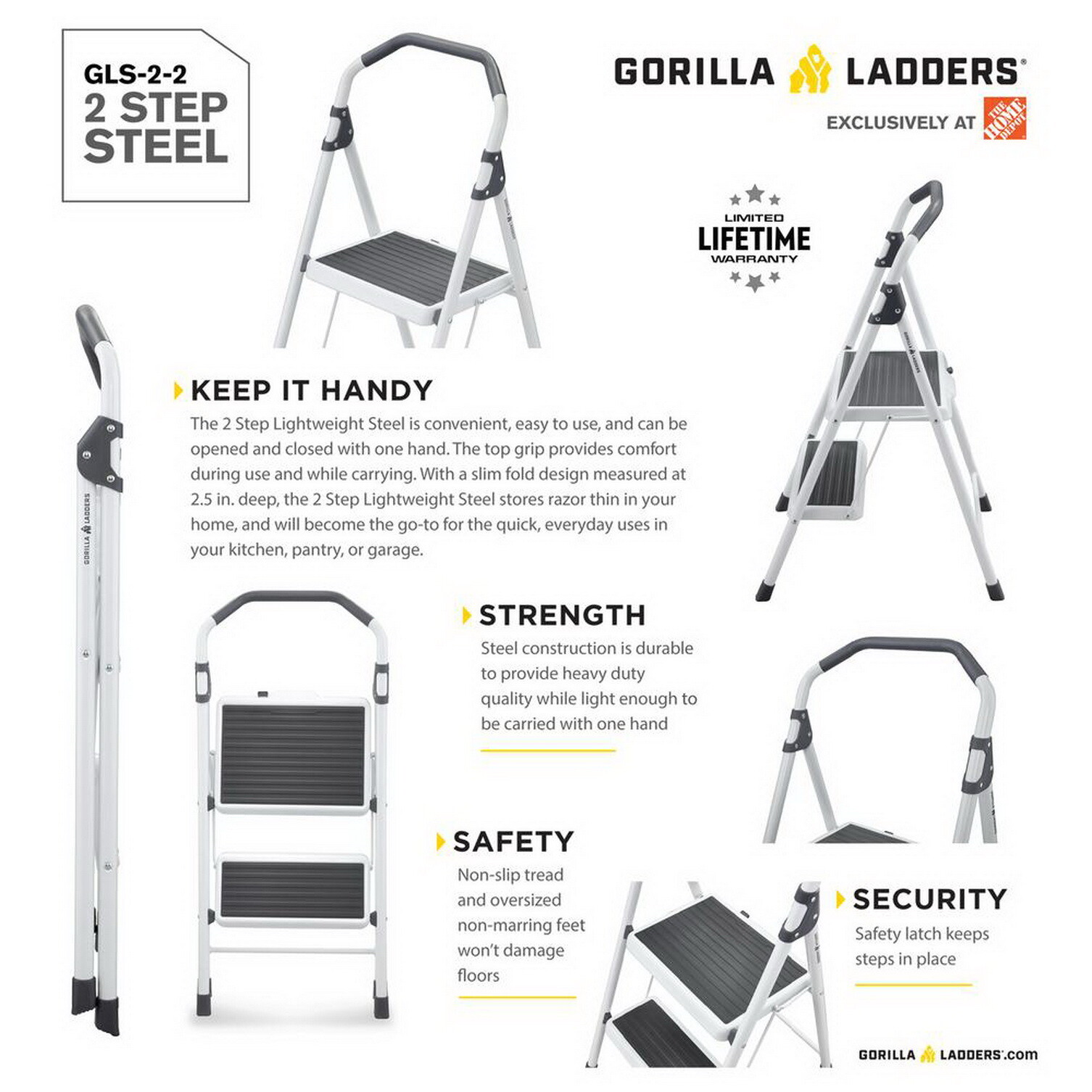 Gorilla Ladders Gorilla 2 Step Steel Lightweight Stool Ladder 225 Lbs Load Cap Type Ii Duty New