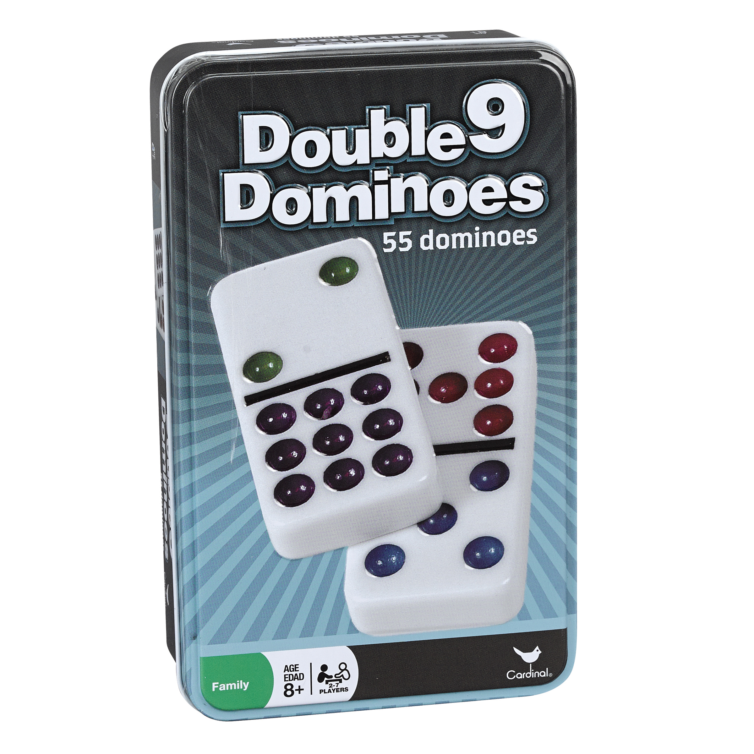 Cardinal Supplies Plastic Double 9 Color Dot Dominoes in a Tin