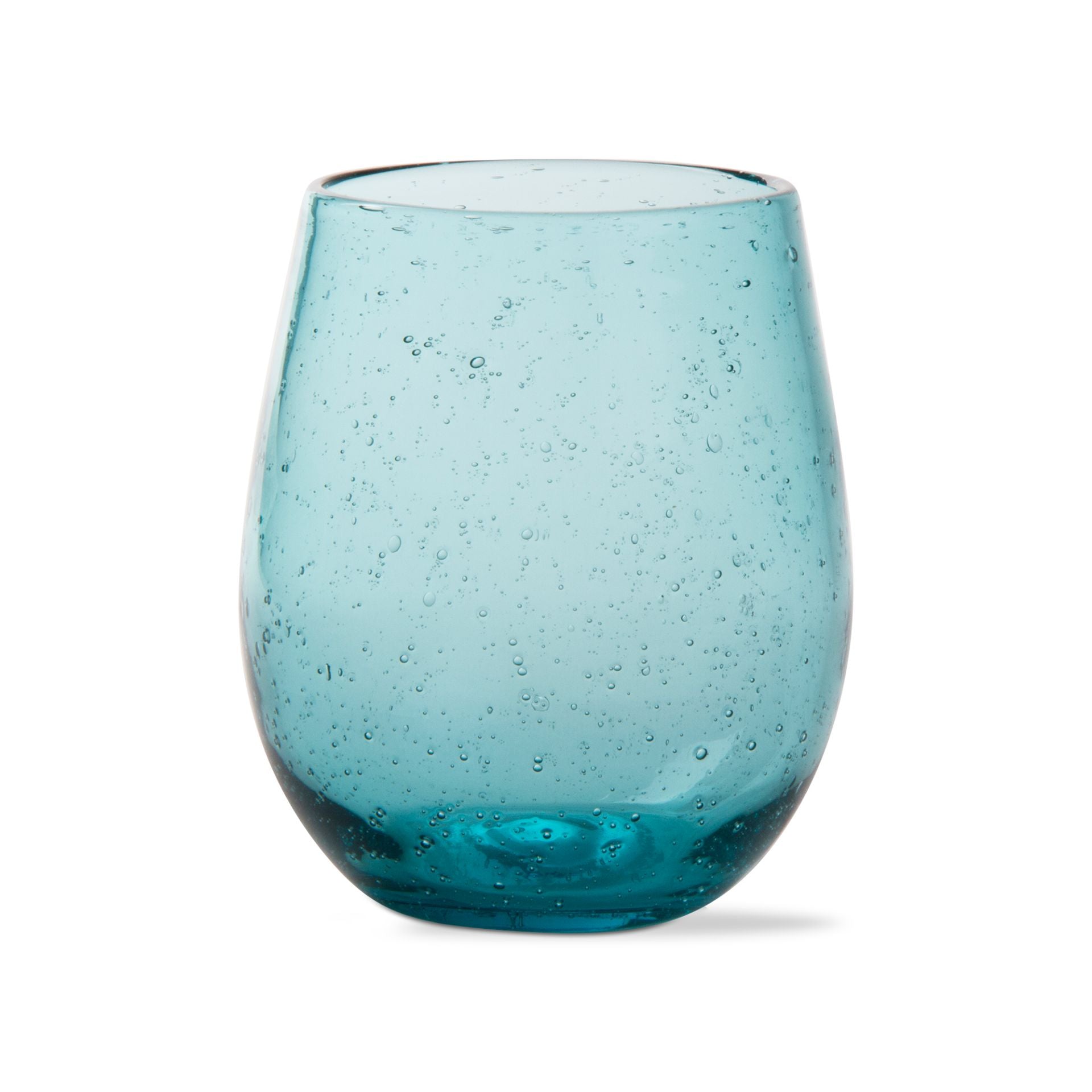 Tag Bubble Glass Stemless Wine 14 ounce, Clear or Aqua / Aqua / Set of 6
