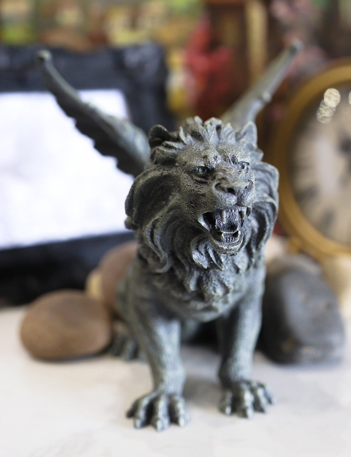 Ebros Gift Ebros Gothic Winged Aslan Roaring Lion Battle War Cry Gargoyle Figurine 7"H