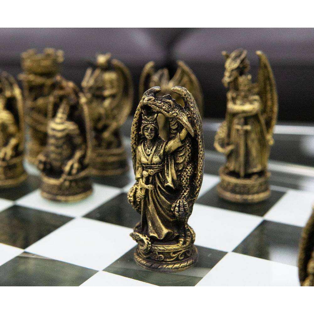 Ebros Gift Silver Gold Fantasy Dungeons And Dragons Resin Chess Pieces With Glass Board Set