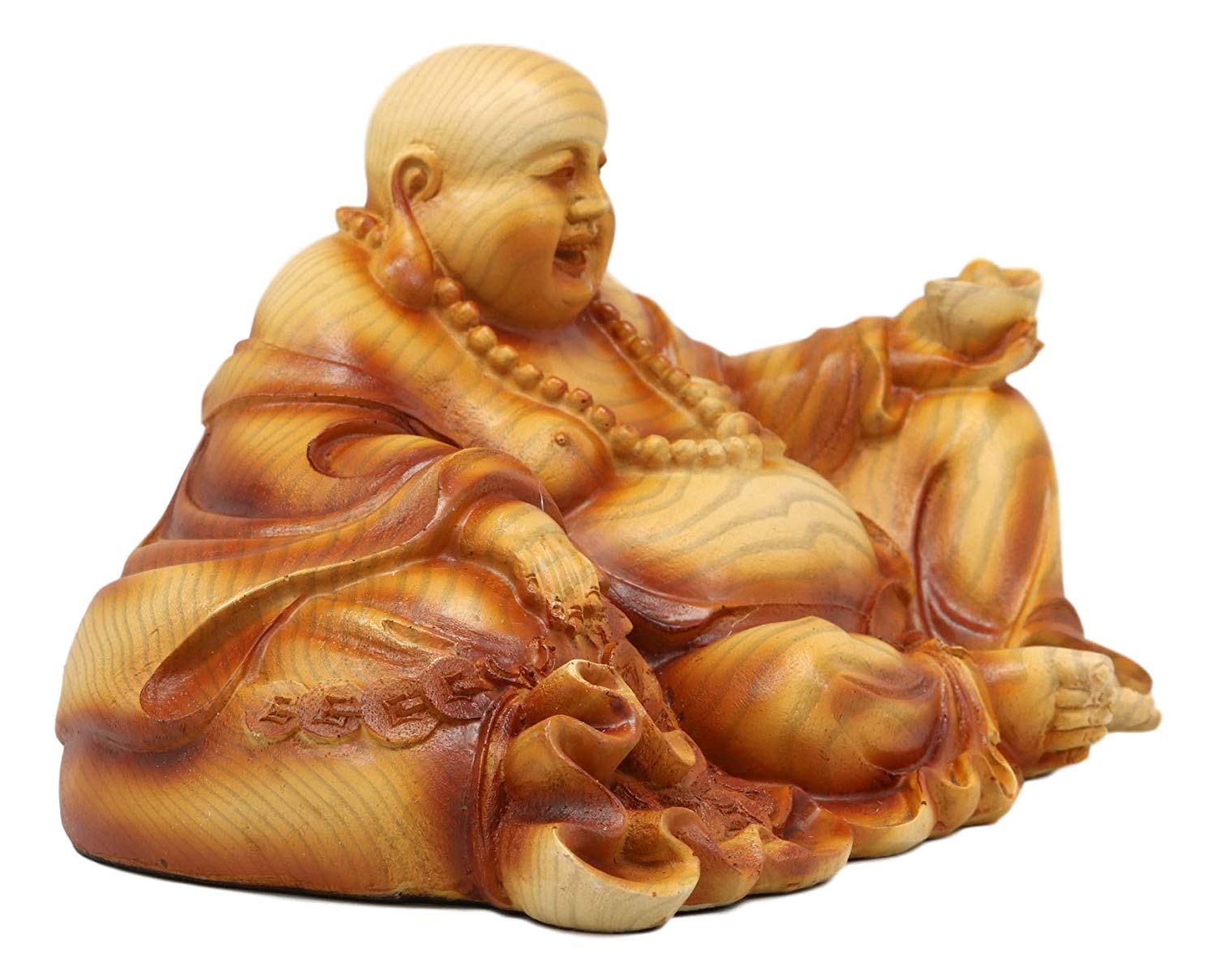 Ebros Gift Ebros Feng Shui Hotei Happy Buddha Sitting with Gold Ingot and Money Coins Figurine 9" Wide Zen Laughing Lucky Buddhas Budai...