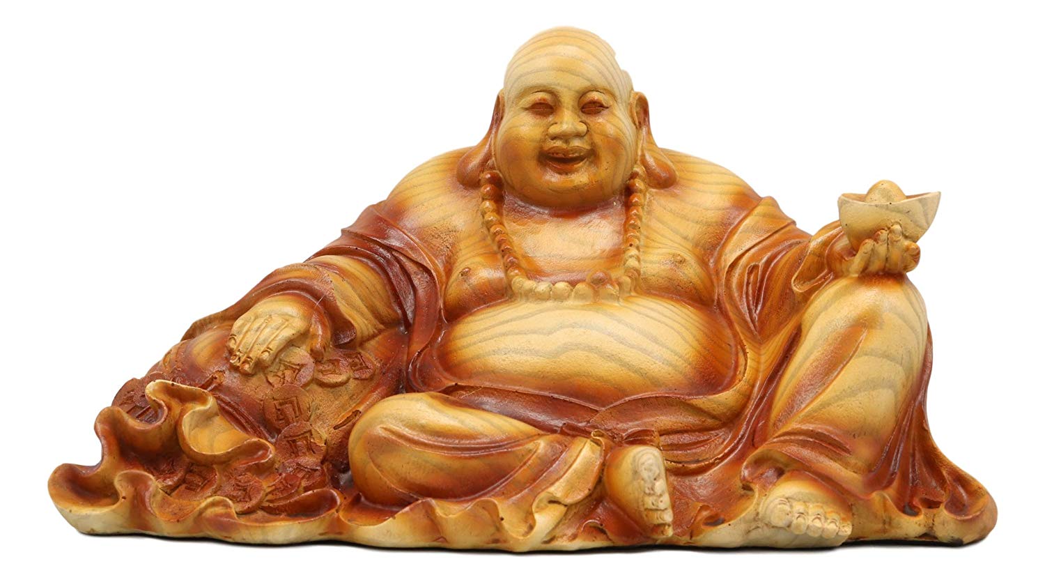 Ebros Gift Ebros Feng Shui Hotei Happy Buddha Sitting with Gold Ingot and Money Coins Figurine 9" Wide Zen Laughing Lucky Buddhas Budai...