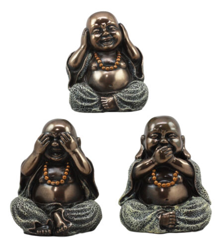Ebros Gift Ebros Small Charm Wise See Hear Speak No Evil Lucky Buddha Statues 4"Tall Bodhisattva Eastern Enlightenment Hotei Figurines