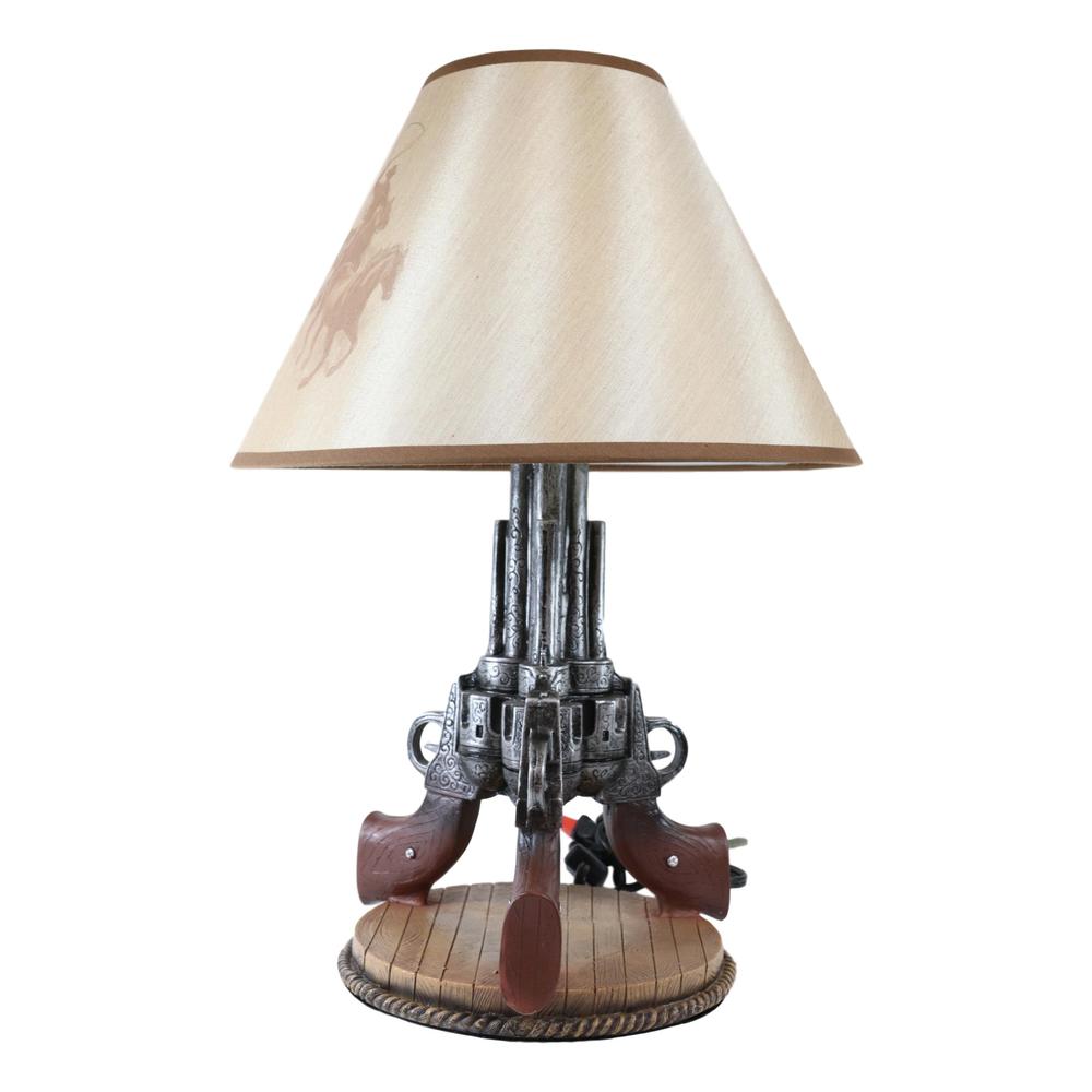 Ebros Gift Western Wild West Triple Six Shooters Revolver Guns Side Table Lamp Statue Decor