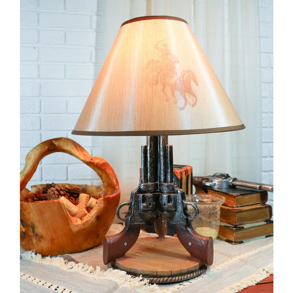 Ebros Gift Western Wild West Triple Six Shooters Revolver Guns Side Table Lamp Statue Decor