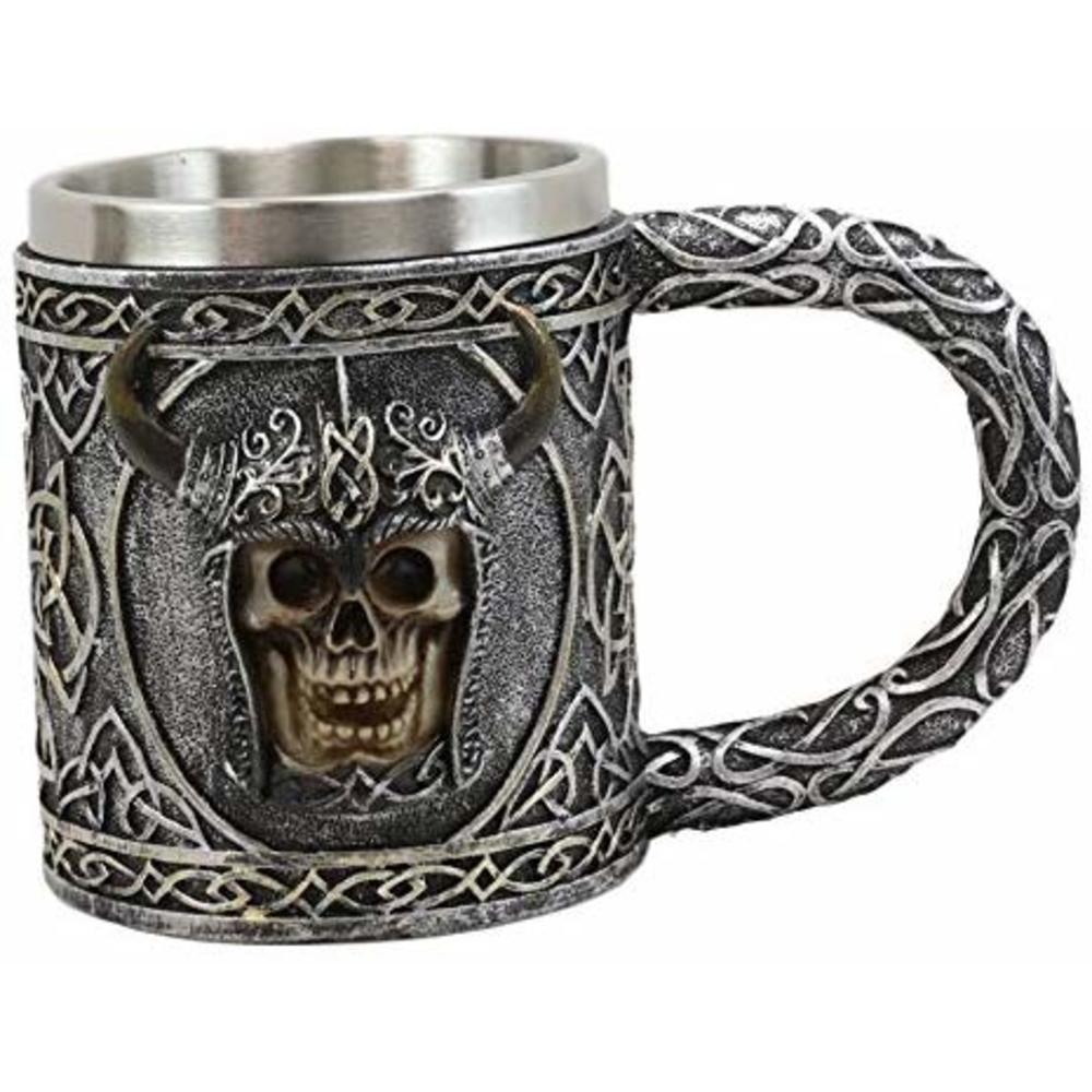 Ebros Gift Ebros Viking Skull With Bison Horned Helmet Drinking Mug 24oz w/ Celtic Pattern
