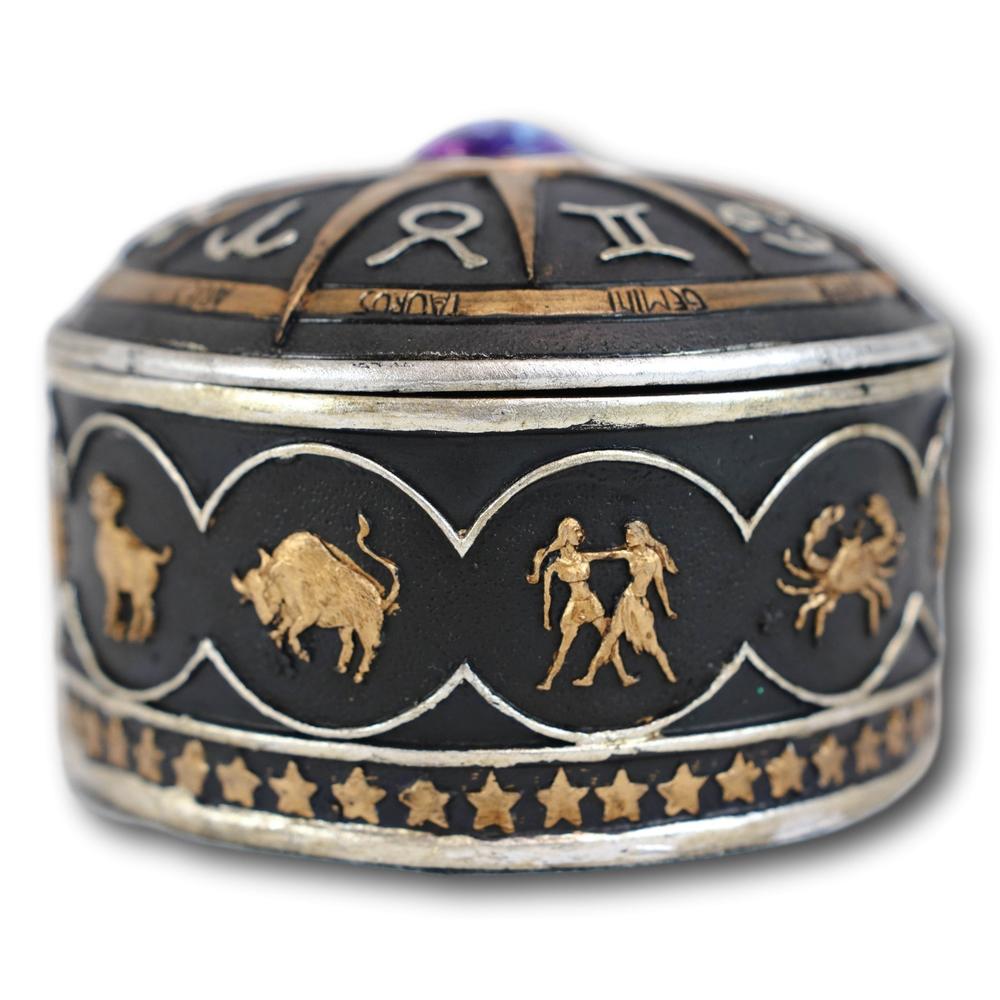 Ebros Gift Greek Zodiac Constellations with Sun and Space Gem Lid Decorative Trinket Box