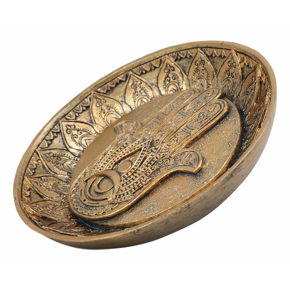 Ebros Gift Sacred Symbol Amulet Hand of God Hamsa Palm Facing Up with Evil Eye Round Incense Stick Holder Burner Figurine 5"...