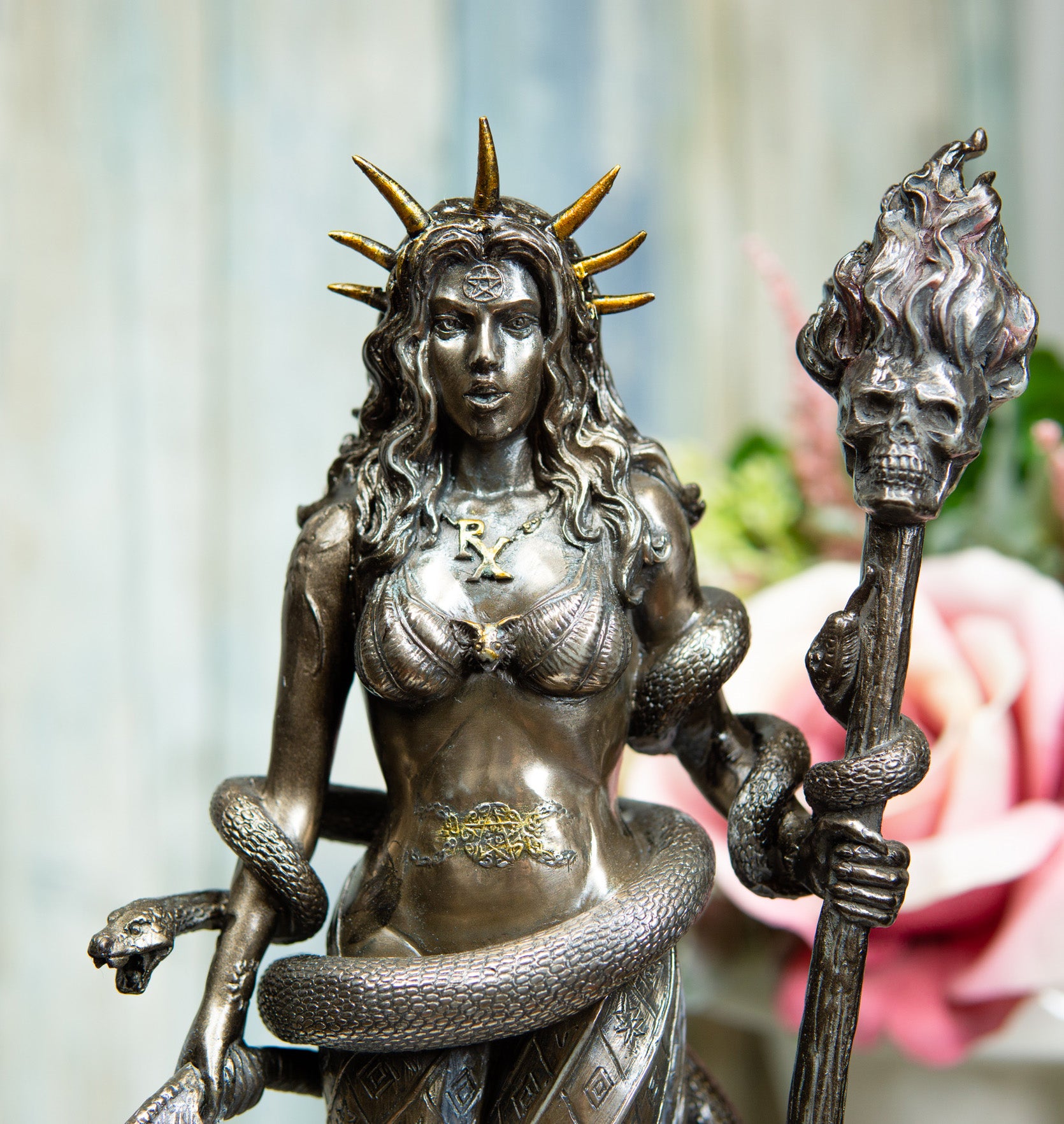 Ebros Gift Greek Goddess Underworld And Crossroads Hecate Holding Fire Skull Staff Statue