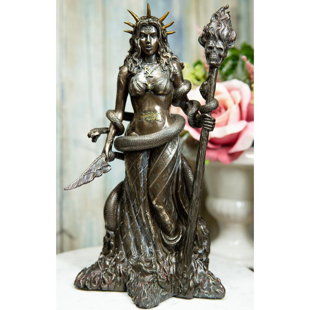 Ebros Gift Greek Goddess Underworld And Crossroads Hecate Holding Fire Skull Staff Statue