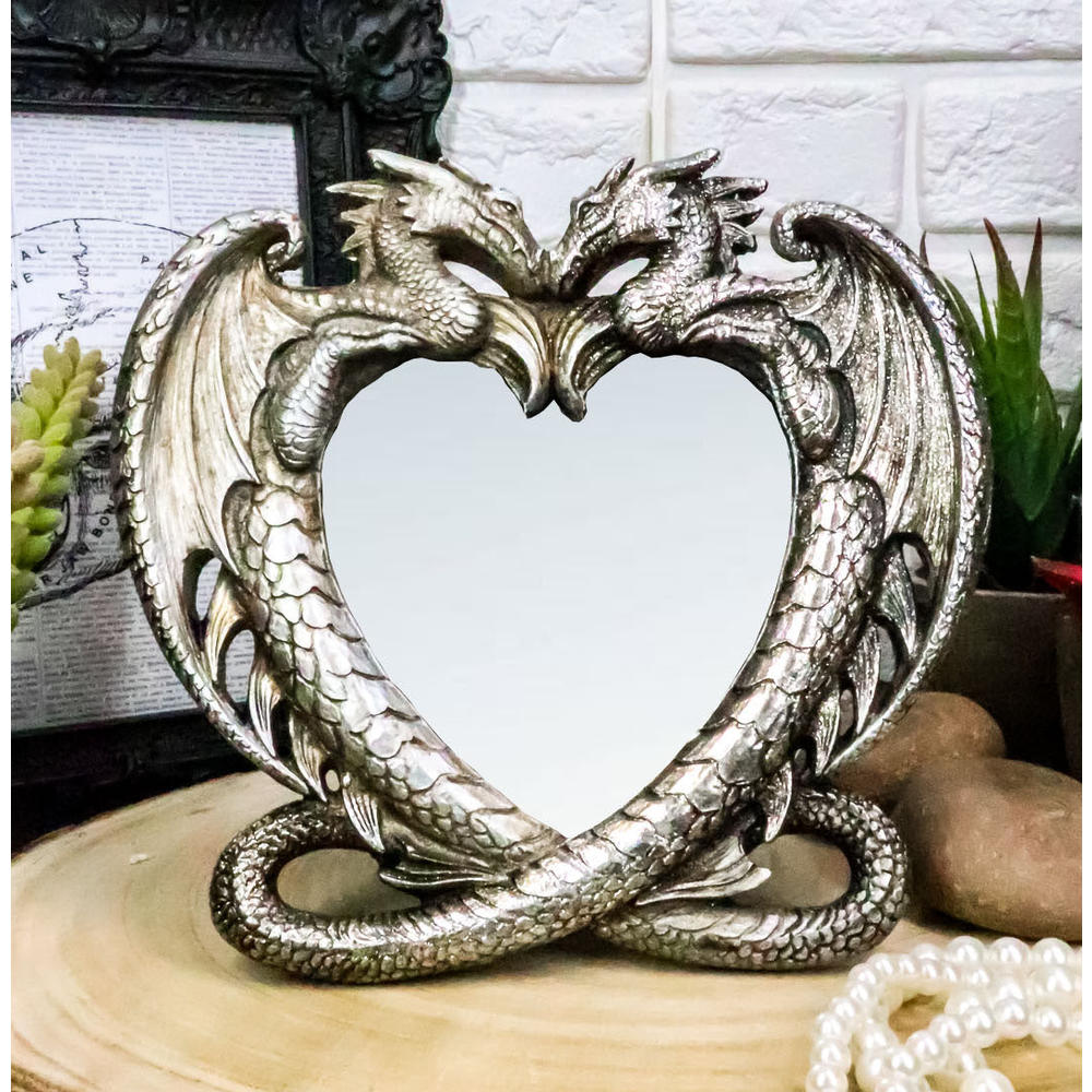 Ebros Gift Double Guardian Lover Dragons Heart Small Vanity Dresser Table Or Wall Mirror