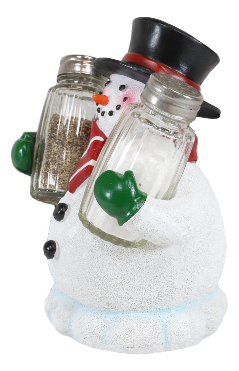 Ebros Gift Christmas Winter Snowman Decorative Glass Salt Pepper Shakers Holder Figurine