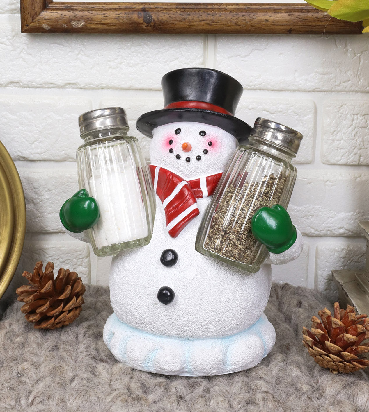 Ebros Gift Christmas Winter Snowman Decorative Glass Salt Pepper Shakers Holder Figurine
