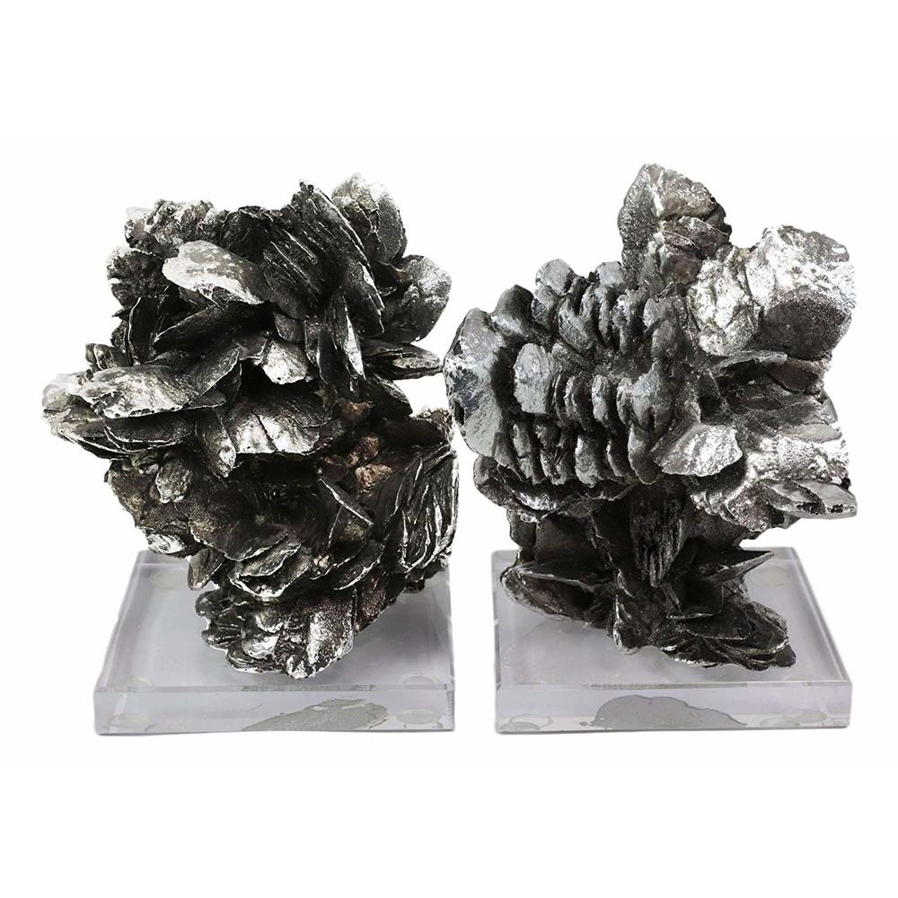 Ebros Gift Ebros Large Electroplated Silver Resin Contemporary Desert Rose On Acrylic Glass Bookends Pair Set of 2 Museum Gallery...