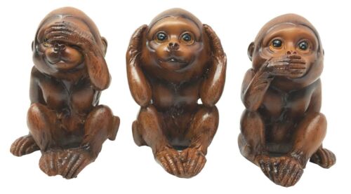 Ebros Gift Ebros Faux Wood See Hear Speak No Evil Monkeys Three Wise Ape Of Jungle Figurine Set