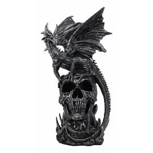 Ebros Gift DHD6458EBRC1 Large Gothic Guardian Behemoth Winged Dragon  Standing On Graveyard Skull Statue
