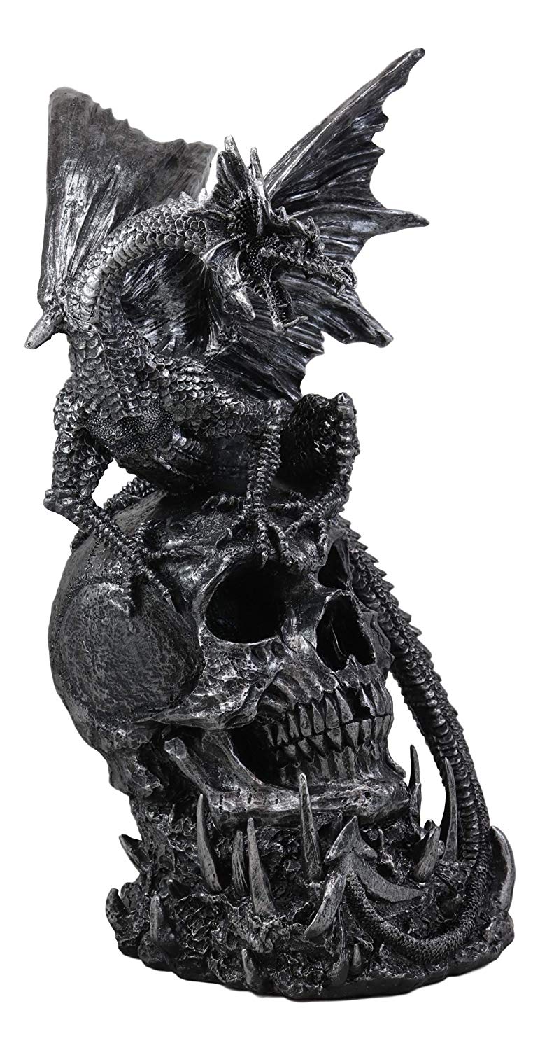 Ebros Gift DHD6458EBRC1 Large Gothic Guardian Behemoth Winged Dragon  Standing On Graveyard Skull Statue