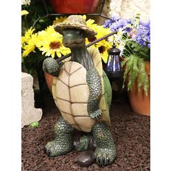 Ebros Gift Nautical Nature Lover Adventure Hiking Tortoise with Straw Hat Statue Carrying Solar Powered Lantern LED Light On...