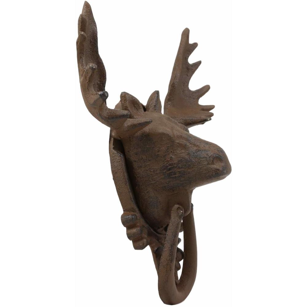 Ebros Gift Rustic Western Forest Horned Bull Moose Head Cast Iron Door Knocker 10" Tall Figurine Decorative Knockers Buck...
