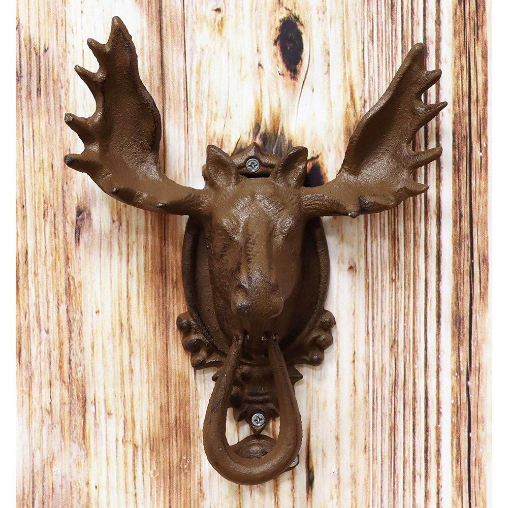 Ebros Gift Rustic Western Forest Horned Bull Moose Head Cast Iron Door Knocker 10" Tall Figurine Decorative Knockers Buck...