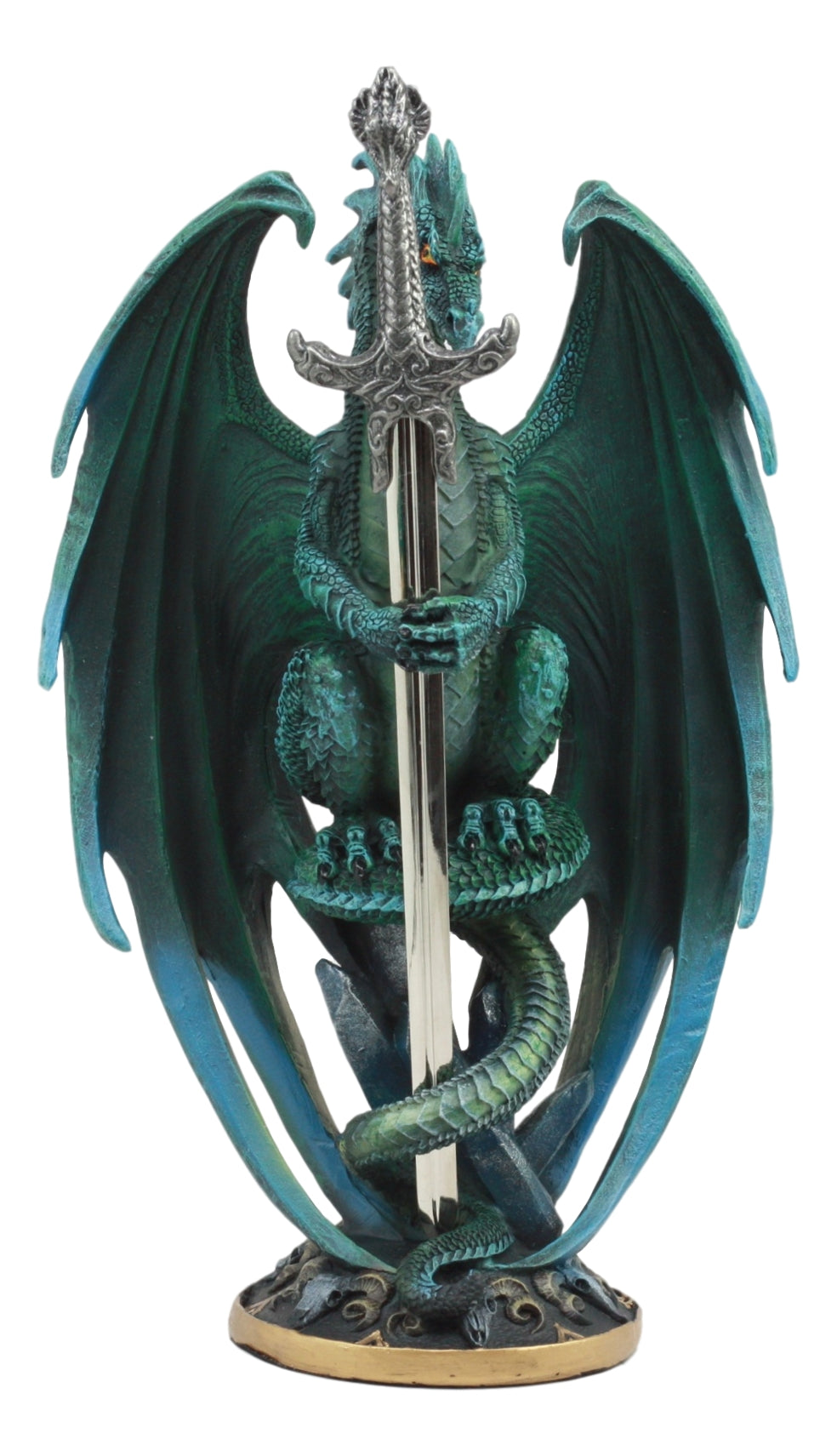 Ebros Gift Ebros Ram Skull Blade Ruth Thompson Green Dragon Statue with Dragon Letter Opener Blade 10" Tall Dragon Blade Series...