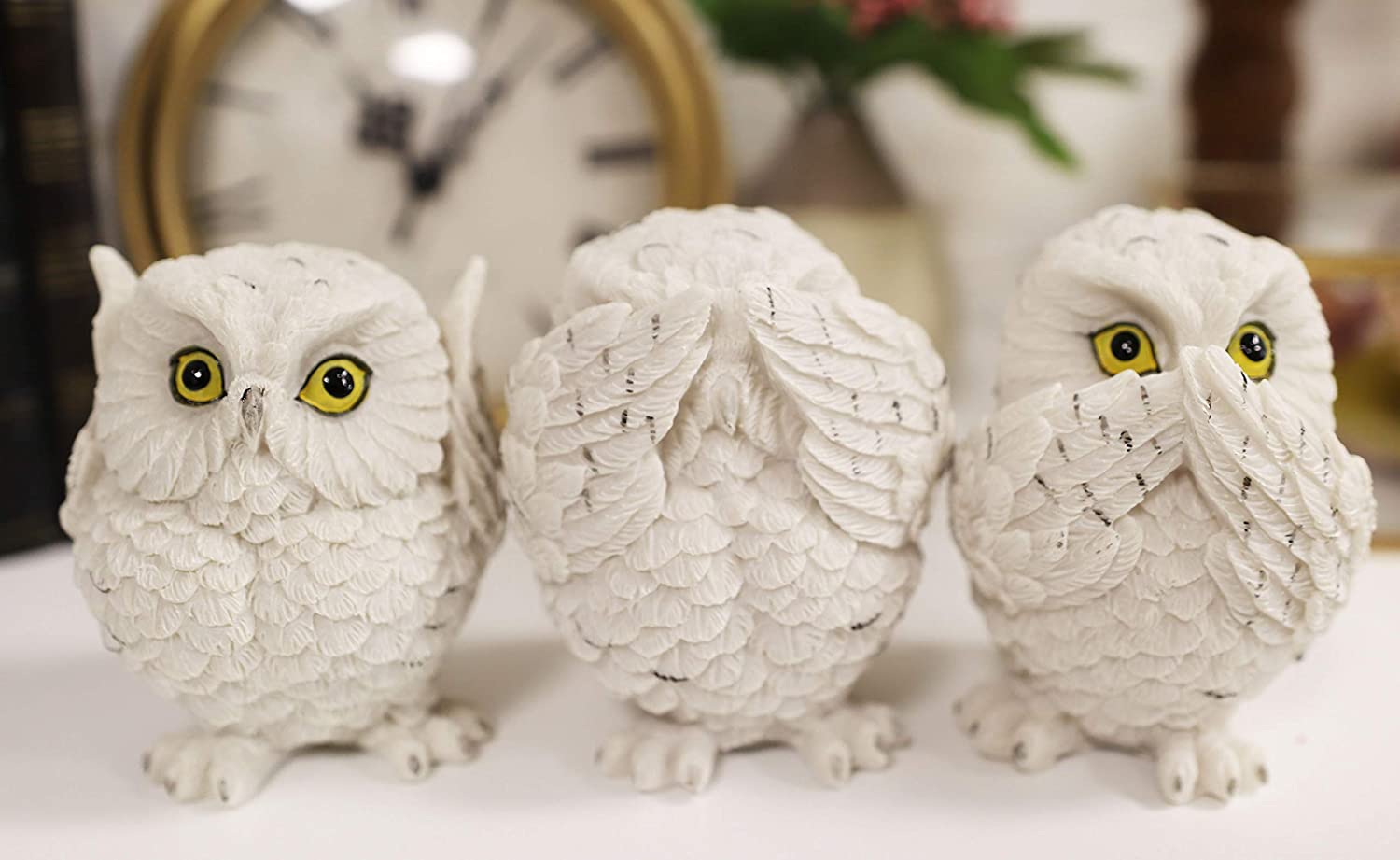Ebros Gift Ebros See Hear Speak No Evil Fat Baby White Owls Figurines Set of 3 Mini Decor
