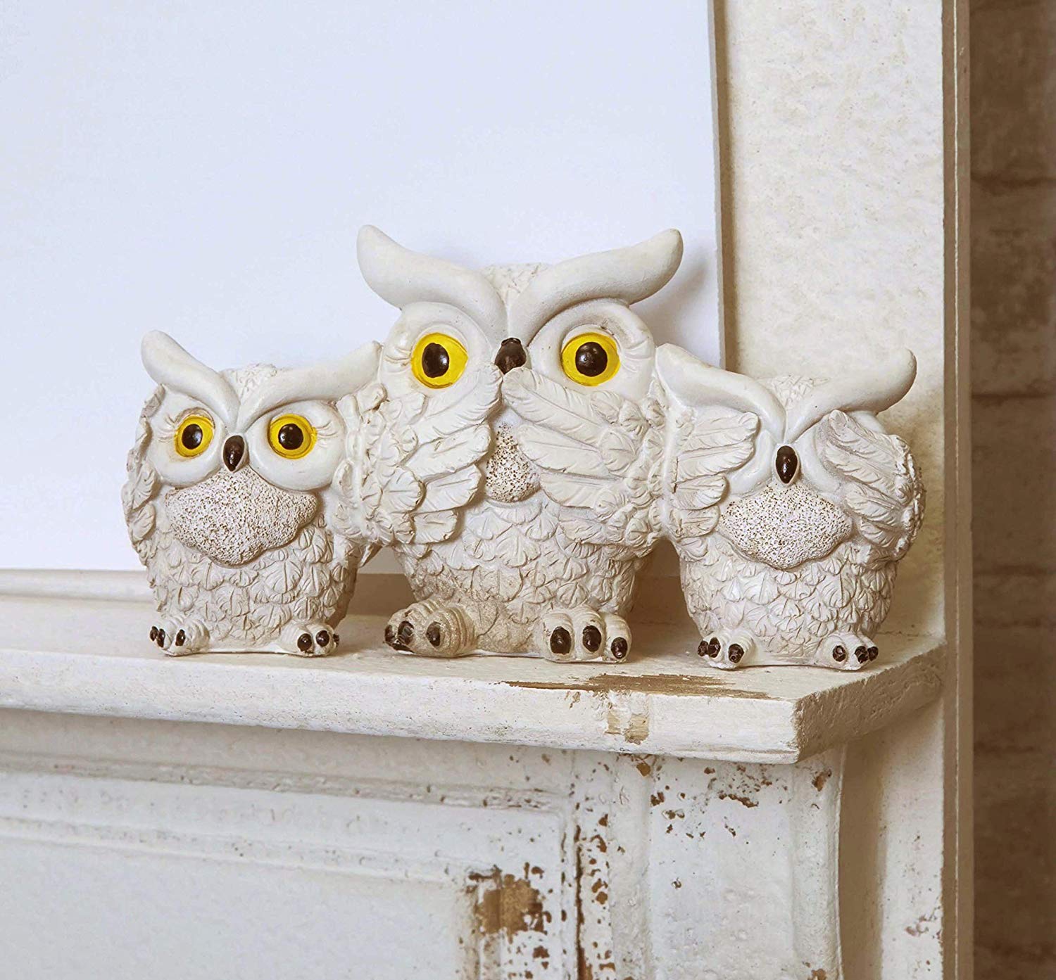 Ebros Gift Ebros See Hear Speak No Evil Wise Acrobatic Fat Owls Figurine 7.25" Wide (Cream)