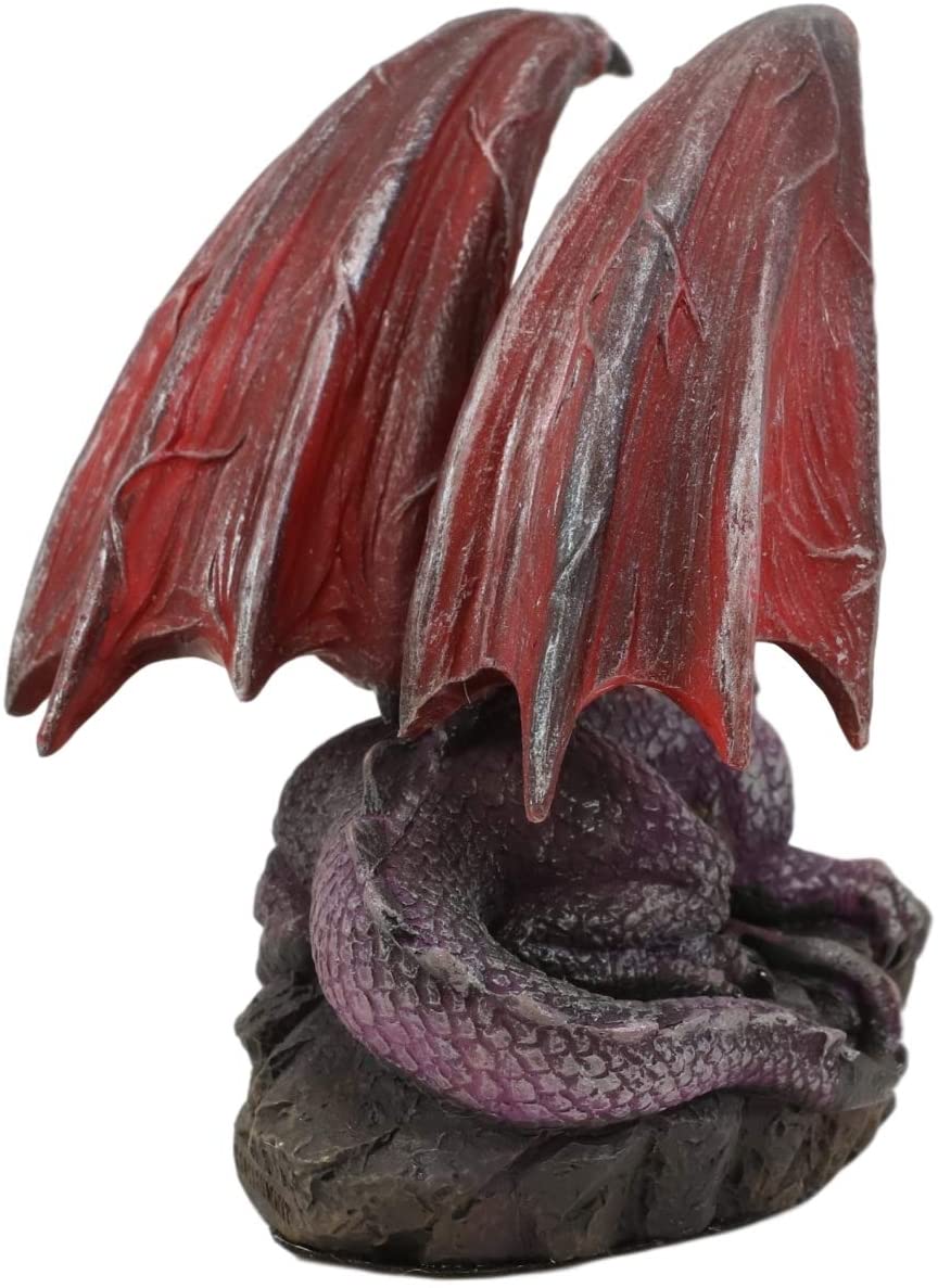 Ebros Gift Ebros Small Purple Dragon with Wings Resting On Volcanic Rock Figurine 3.5" Tall