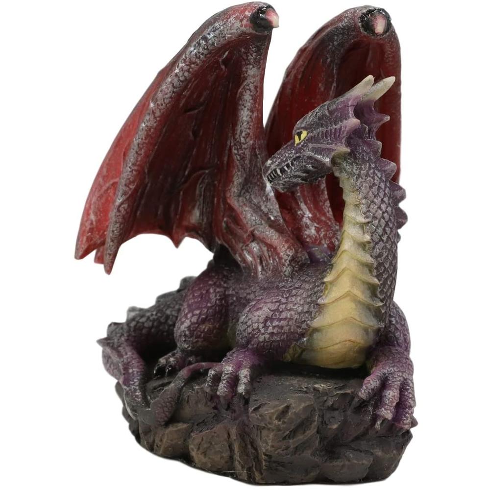 Ebros Gift Ebros Small Purple Dragon with Wings Resting On Volcanic Rock Figurine 3.5" Tall