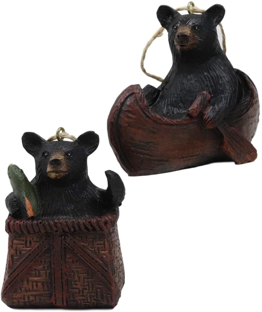 Ebros Gift Ebros Western Set of 2 Black Bears In Canoe & Basket Christmas Ornament