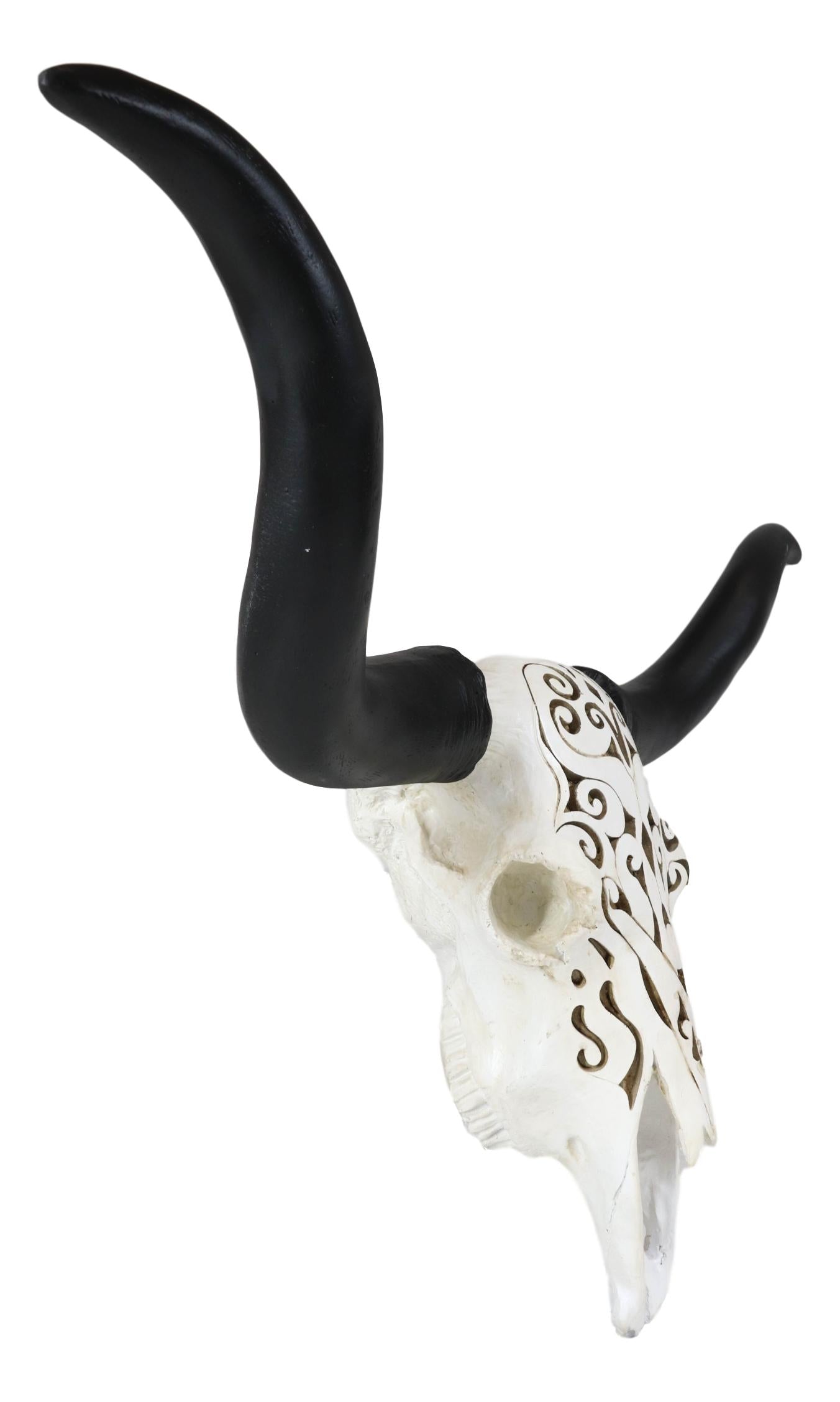 Ebros Gift Large 27 Inch Long Legacy Longhorn Cow Black and White Tattoo  Design Figurine