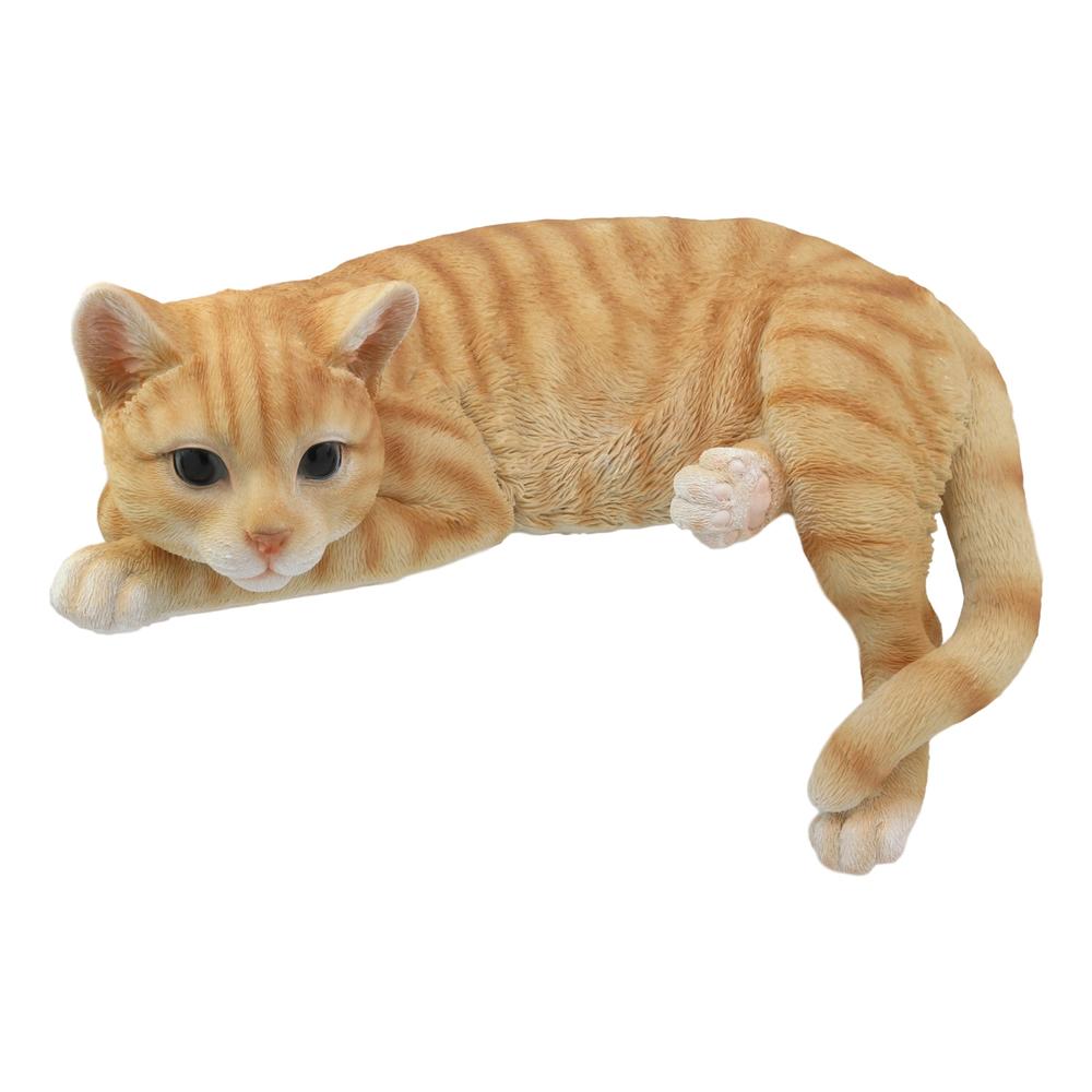 Ebros Gift Lifelike Perching Orange Tabby Cat Shelf Sitter Statue 13.25"L Decor Cats Kitten